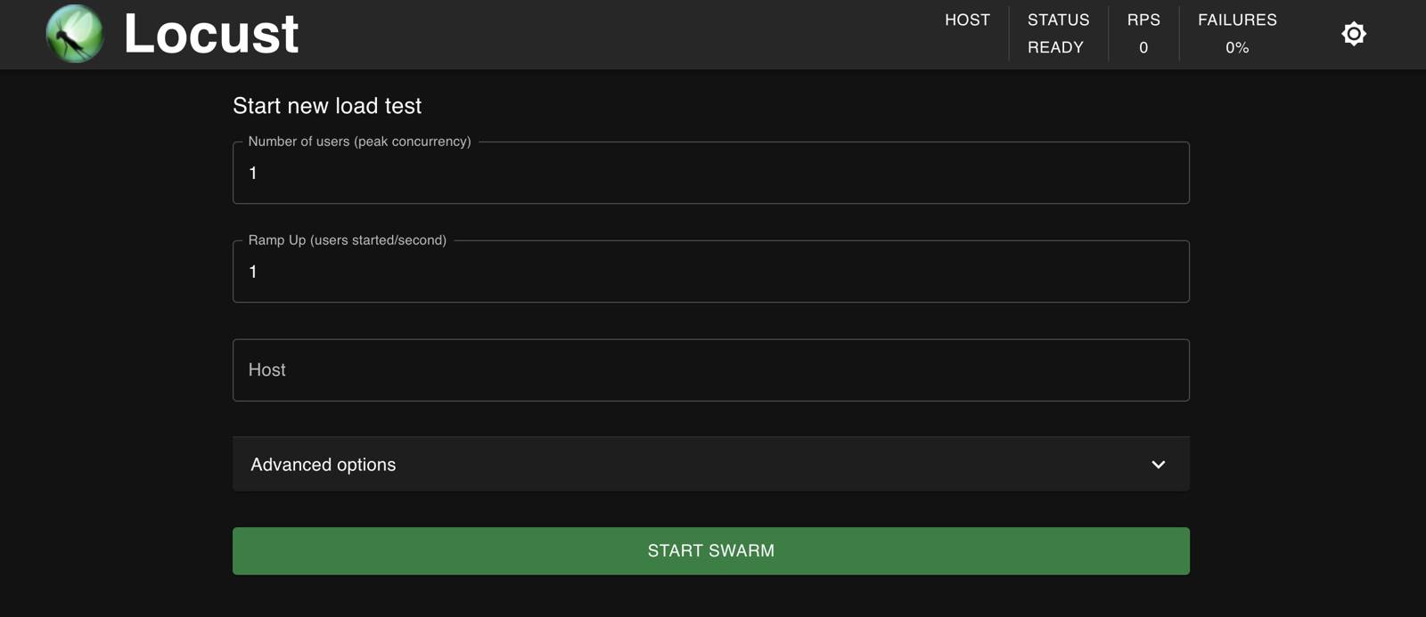 Main page for running a Locust load test